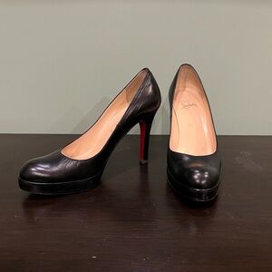 Christian Louboutin Black Leather Platform Pumps with Red Sole